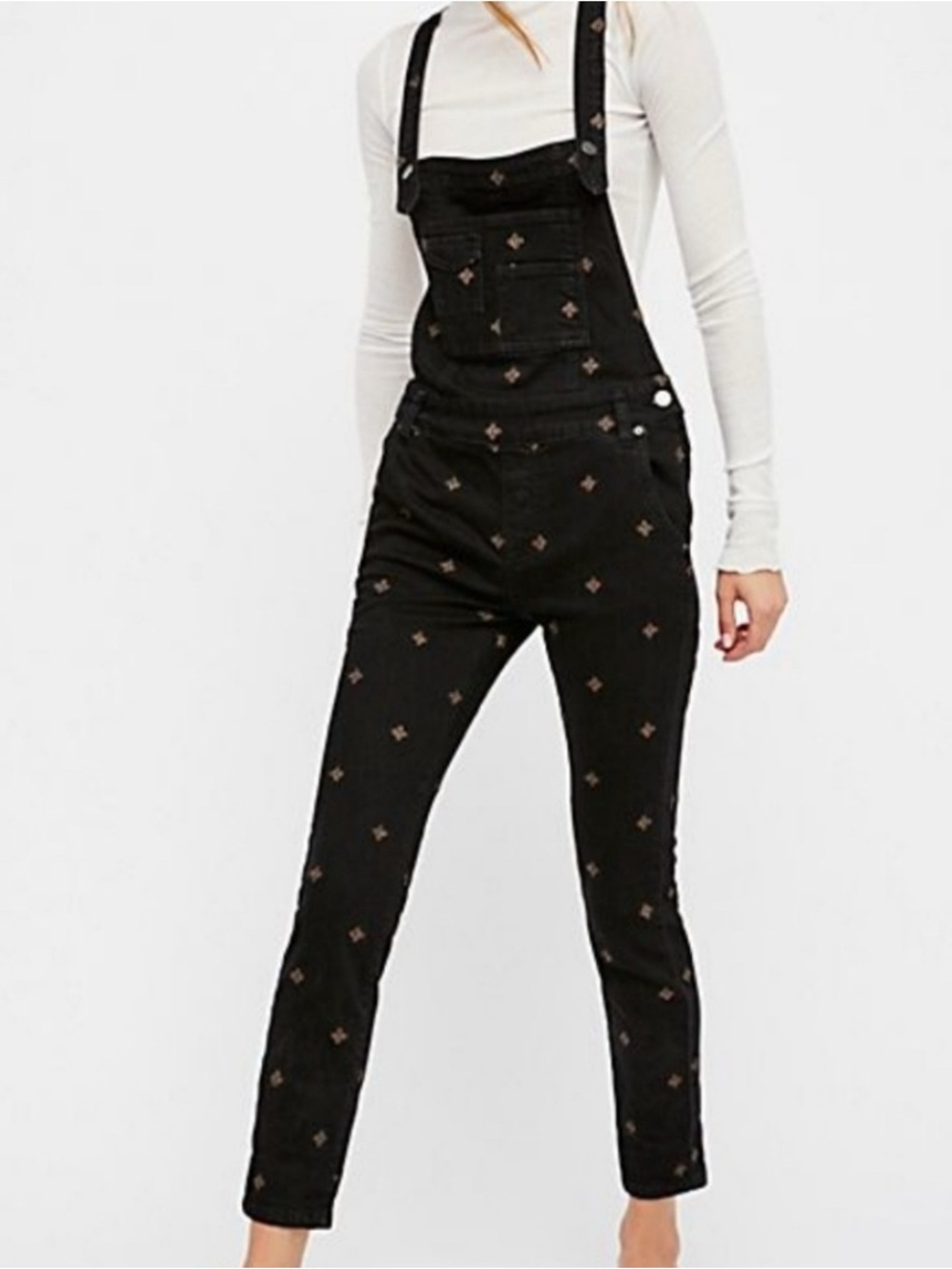 Free People embroidered black overalls